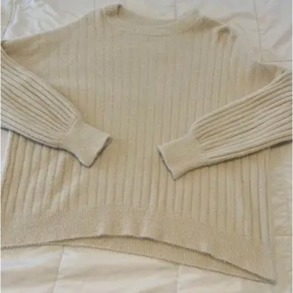 Aerie Cream Ribbed Crew Neck Sweater